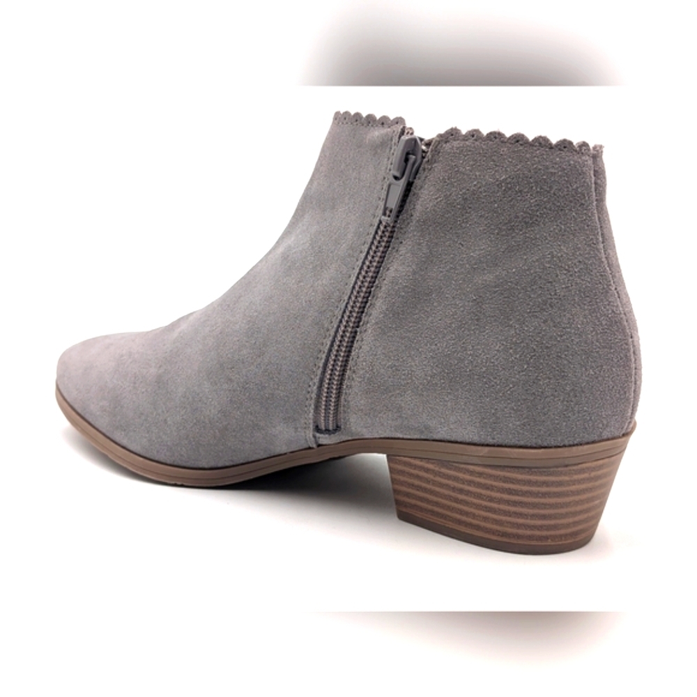 Jack Rogers Kali Grey Suede Ankle Bootie Sz US 7.5M/EU 38 Scalloped Trim withBow - Picture 9 of 17
